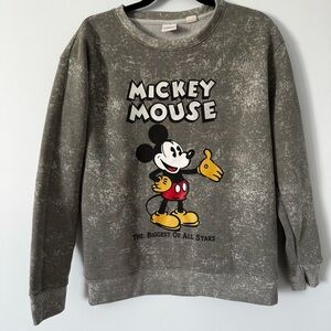Disney Mickey Mouse Crew Neck Sweatshirt Gray Acid Wash Pullover M
